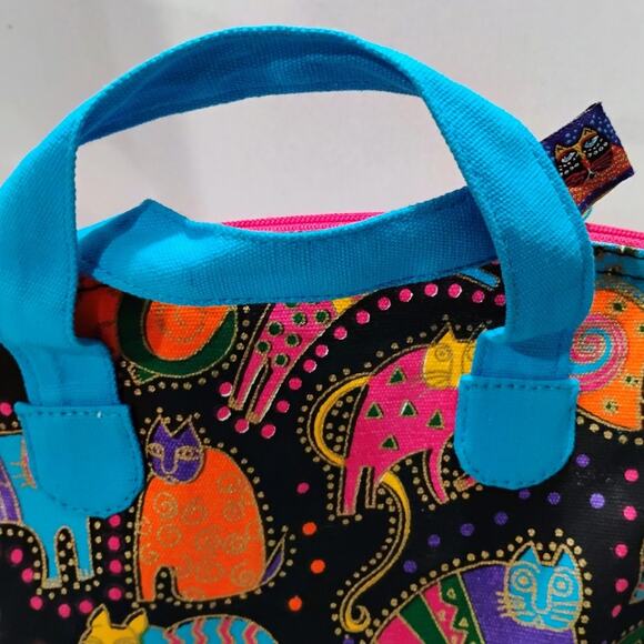 Small Laurel Burch canvas handbag blue handles Purse - Picture 7 of 7